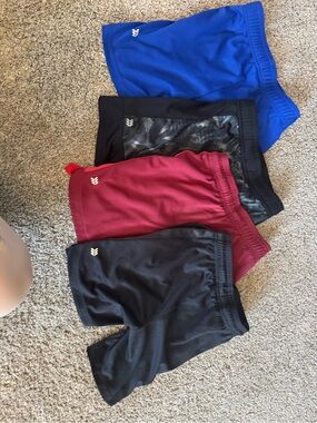 Kids Athletic Shorts - Blue, Black and Gray, Maroon, Black (4-Pack)